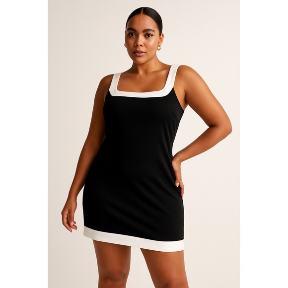 Abercrombie Fitch Womens Linen Blend Black White Trim Mini Dress XXL Tall Summer - Picture 1 of 12